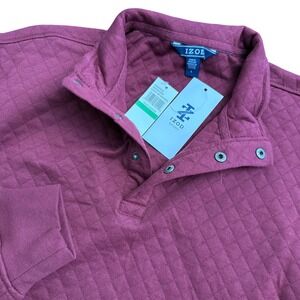 IZOD Sport Mens Quilted Snap Mock Neck Pullover Velvet Maroon Large NWT